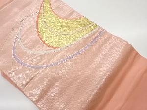 曲線に亀甲模様刺繍名古屋帯